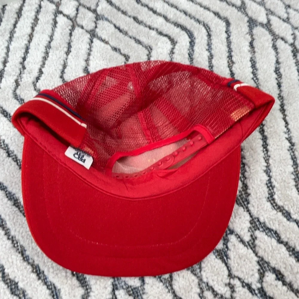 Vintage Trucker Hat Cap Snap Back Red White Blue Side Stripe USA 80s 90s‎ IBEW